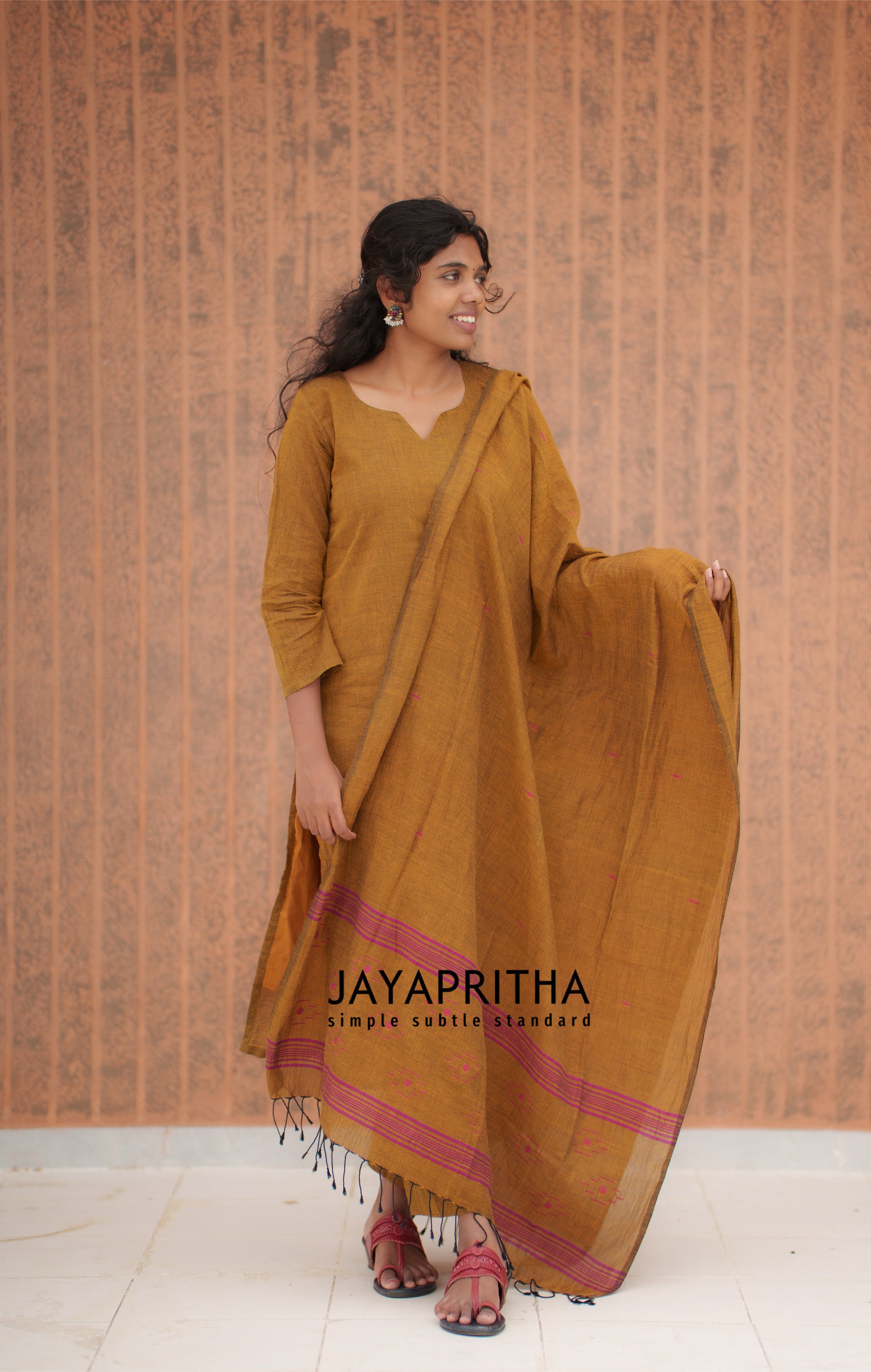 Mustard jamdani suit set