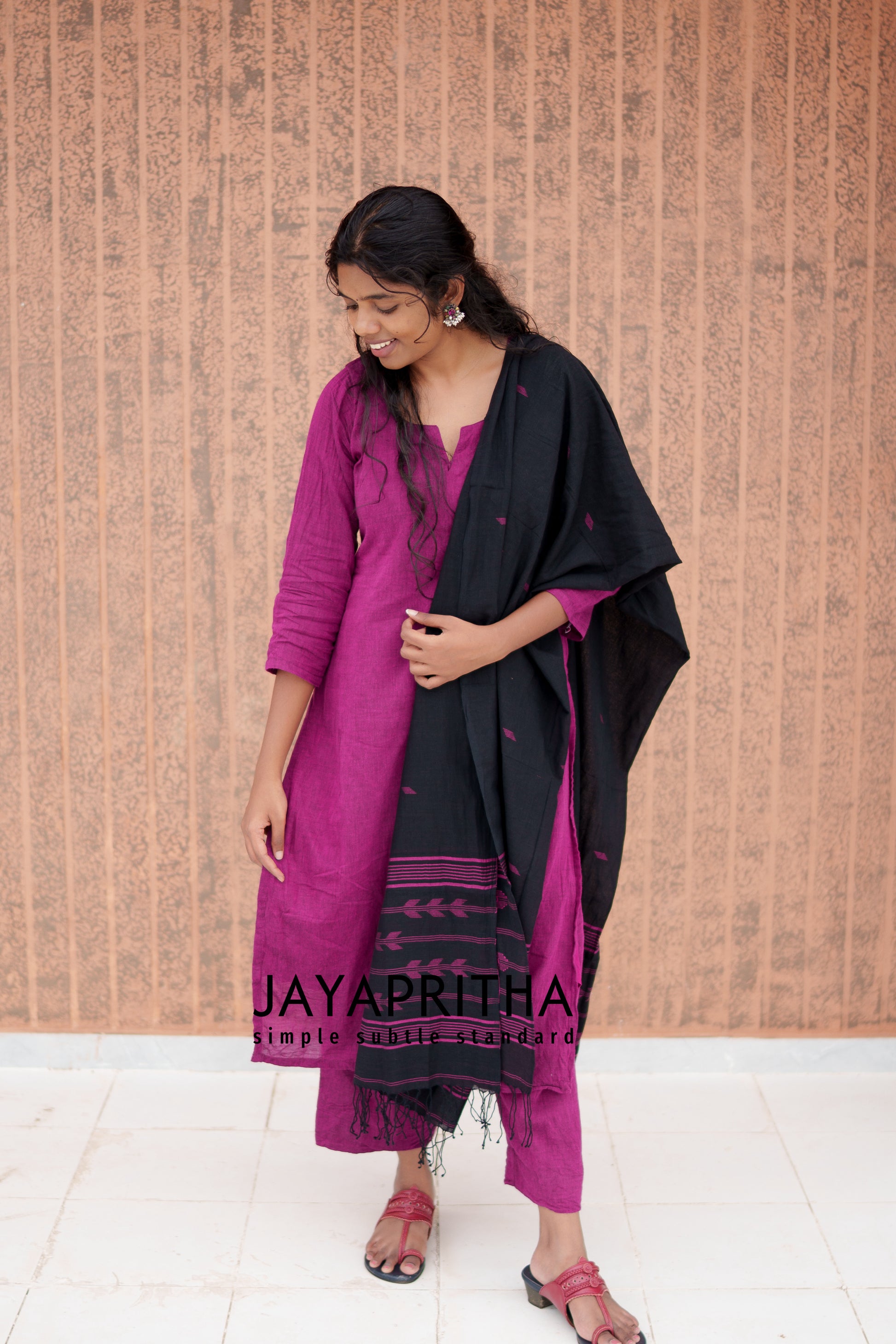 Dark pink and Black suit set