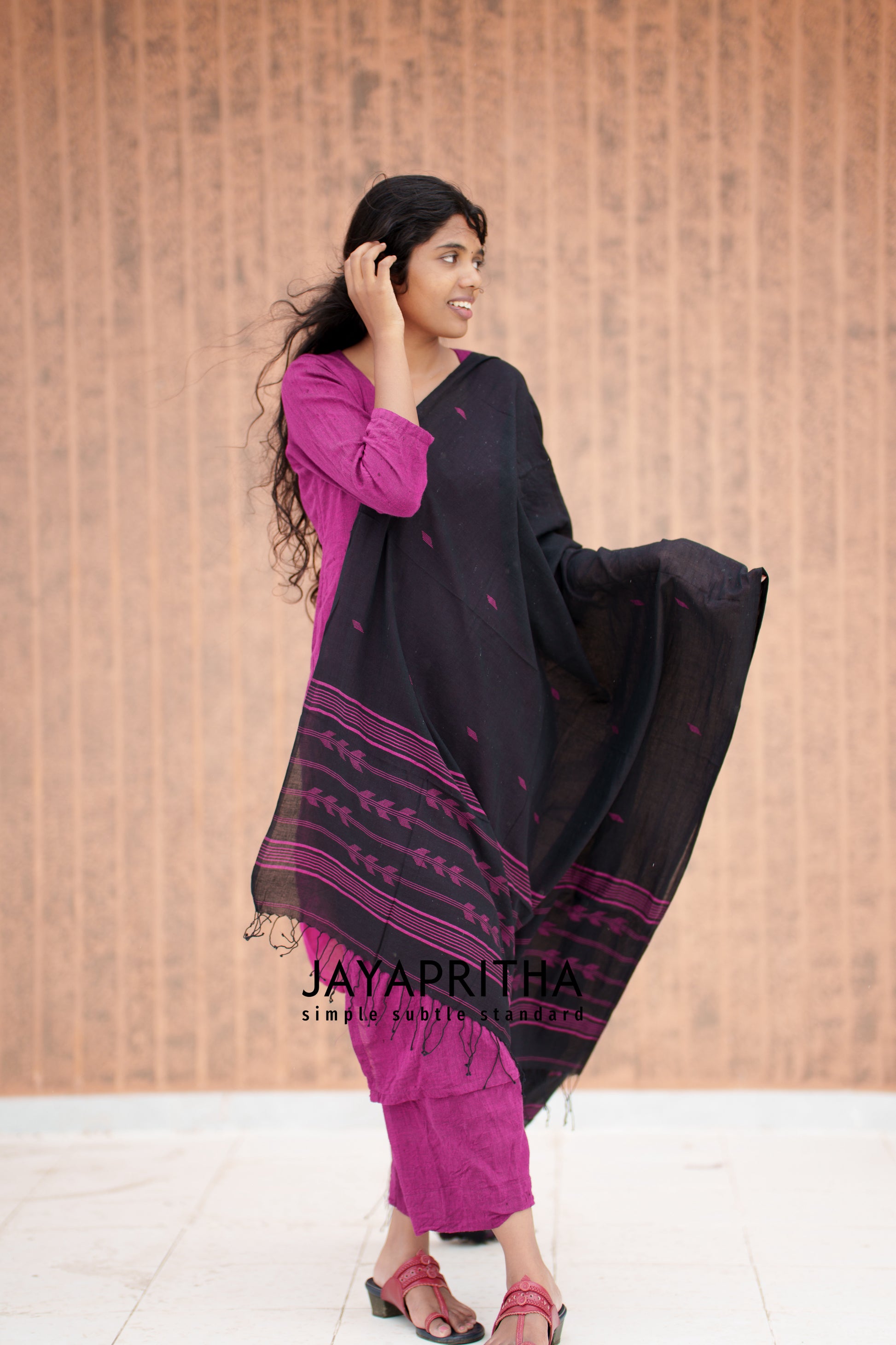 Dark pink and Black suit set