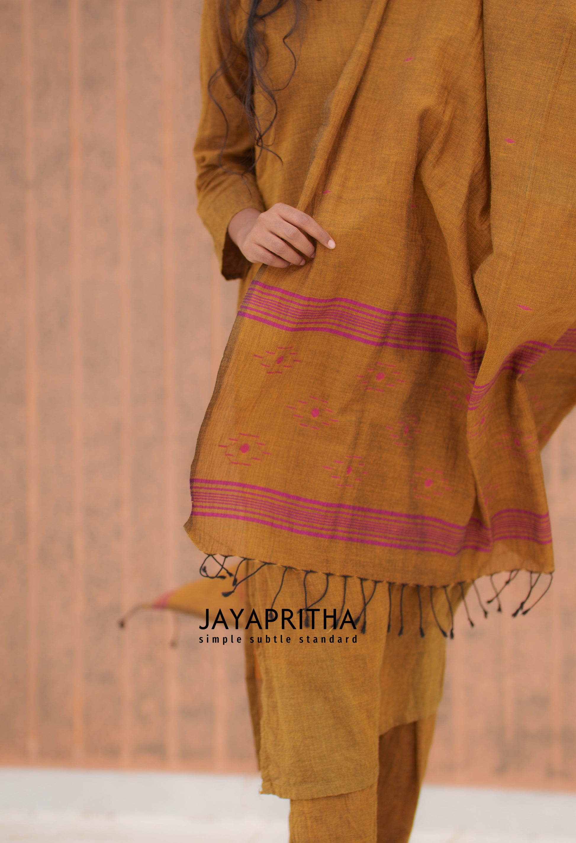 Mustard jamdani suit set